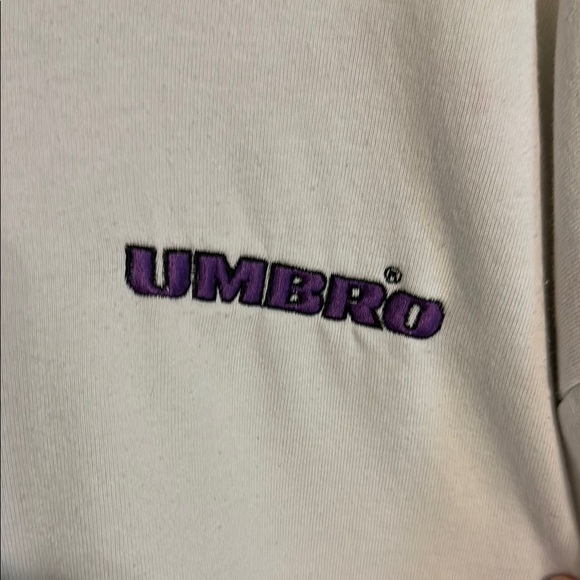Vintage Umbro White and Black Quarter Zip Sweatshirt Nylon Collar Purple Logos - Picture 2 of 8